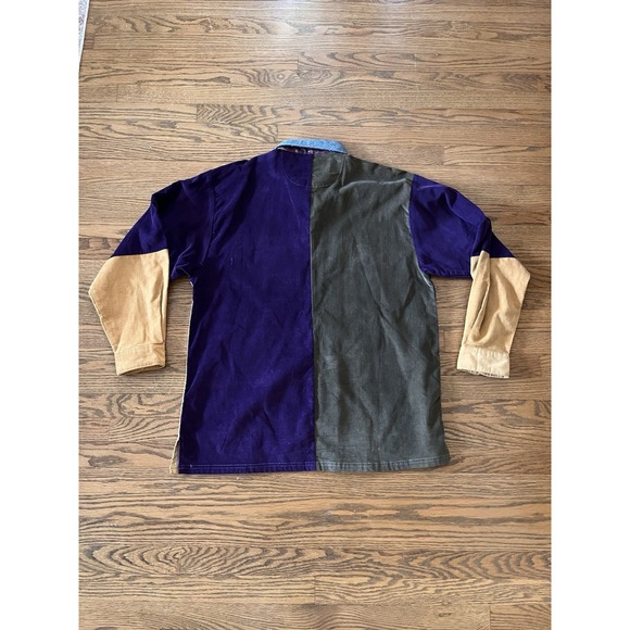 Vintage New River Renaissance Colorblock Corduroy Tee Men's XL Denim Collar LS - Picture 5 of 10